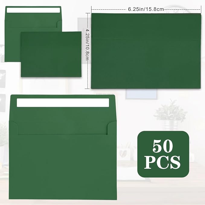 50Packs A4 Green Envelopes 4x 6Inch Card Envelopes, Self Seal - Image 2