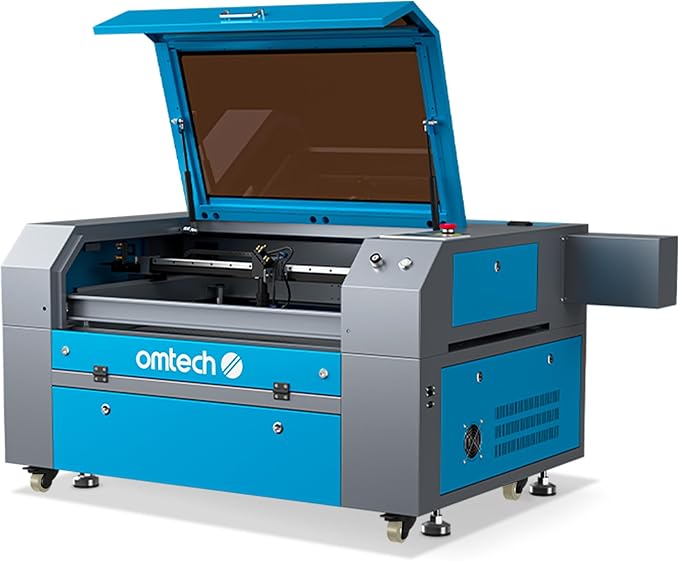 OMTech 90W CO2 Laser Engraver with Water Chiller & LightBurn, 28"x20" Cutting & Engraving Machine with Air Assist, 4-Way Pass, Caster Wheels, RDWorks, for Wood, Glass, Acrylic & More-DeskLoop Office