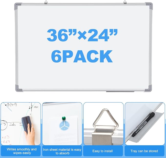 Tinlade 6 Pack Magnetic Dry Erase Whiteboard Message Presentation White Board - Image 3