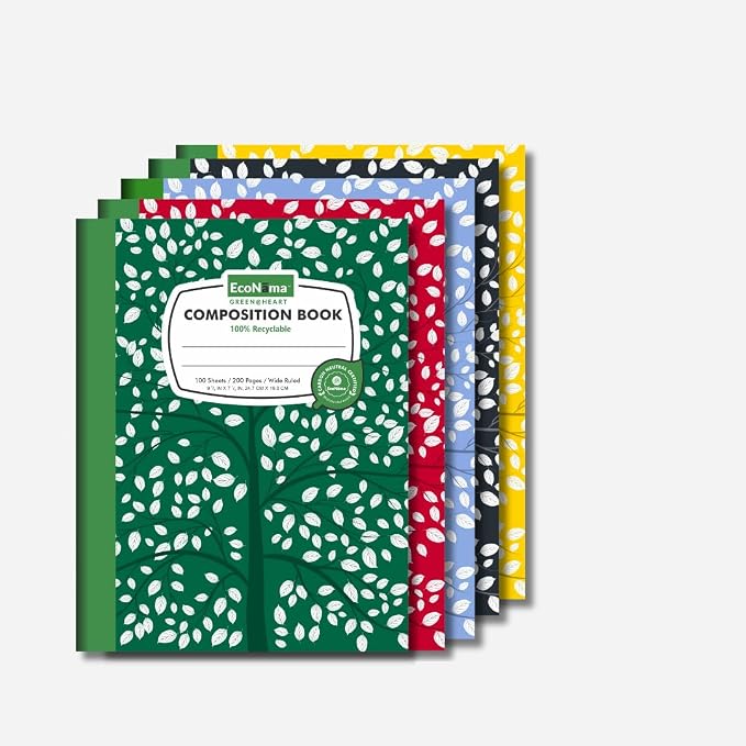Composition Notebooks Pack of 5 Wide Ruled 200 Pages 9.75"x7.5" Back to School by Econama