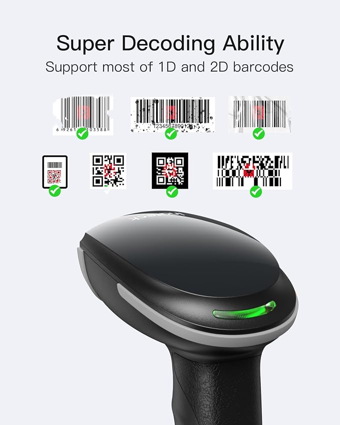 Inateck 2D Barcode Scanner, Wireless Bluetooth QR Barcode Scanner, Handheld - Image 2