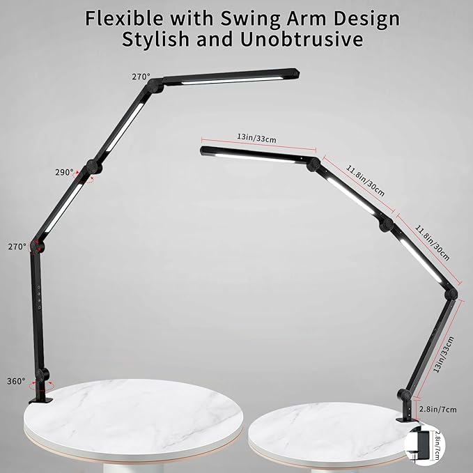 LED Desk Lamp with Clamp & Flexible Arm - 3 Light Sources, 4 Color Modes & 5 Brightness Levels, Eye-Caring Table Light with Memory Function-DeskLoop Office