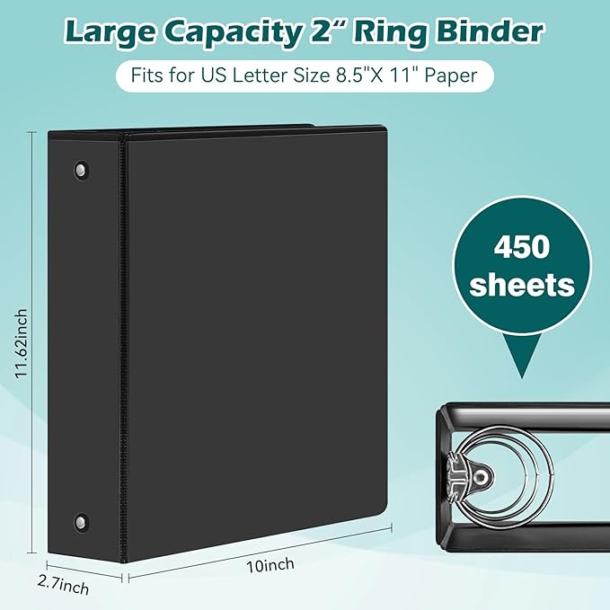 3 Ring Binder 2 Inch 6 Pack,2" Clear View with Round Rings, PVC-Free,Holds for 450 Sheets 8.5X 11 US Letter Size Paper, Durable Black Binders Perfect for Office,School and Home-DeskLoop Office