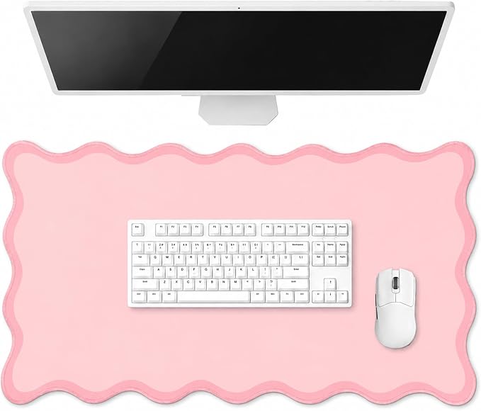 Hahafelt Scalloped Desk Mat Large Desk Pad Cute Coquette Table Mat Back to by Hahafelt
