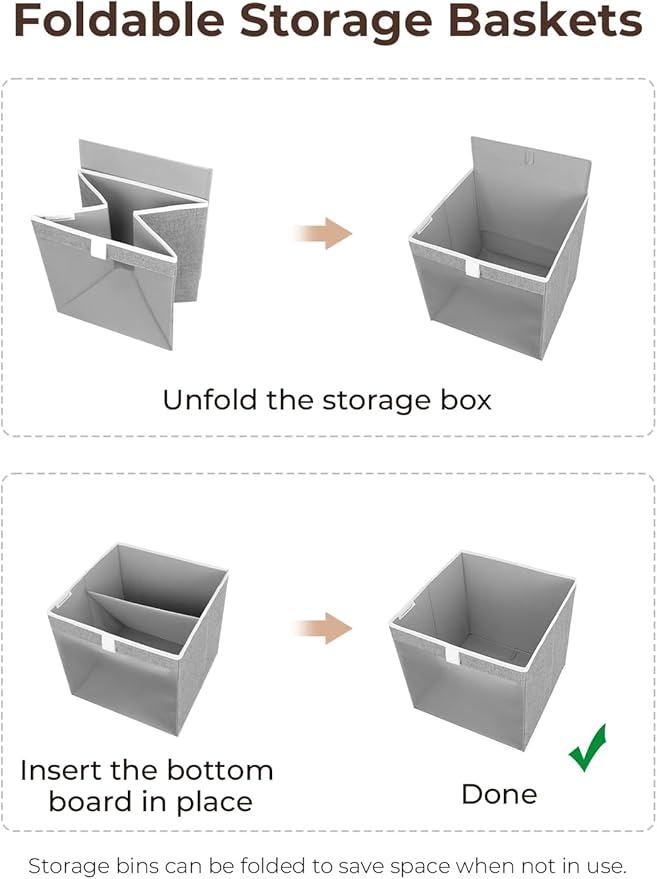 StorageWorks 13x13 Storage Cubes, Closet Storage Bins with Clear Window, Large Fabric Organizer for Clothes, Collapsible Storage Baskets with Handles, Gray, 3-Pack-DeskLoop Office