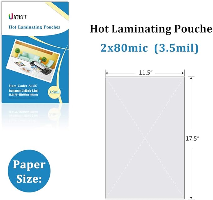 Uinkit 3.5 Mil 100 Pack Clear Thermal Laminating Pouches, 11.5 x 17.5-Inch Lamination Pouches Paper, Fits 11 x 17 Inch Laminator Sheet, Rounded Corner-DeskLoop Office