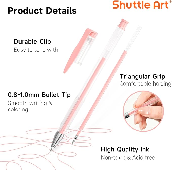 Shuttle Art Pastel Gel Pens, 24 Pastel Milky Colors Gel Pen for Black Paper, Adults Coloring Books Drawing Doodling Crafts Scrapbooking Journaling-DeskLoop Office