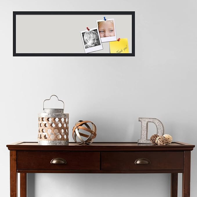 PinPix 36x12 Inch Cork Bulletin Board. This Decorative Framed Pin Board Comes with Light Stone Design and a Satin Black Frame. Ideal for Home Office Decor or Message Board (PinPix-1809)-DeskLoop Office