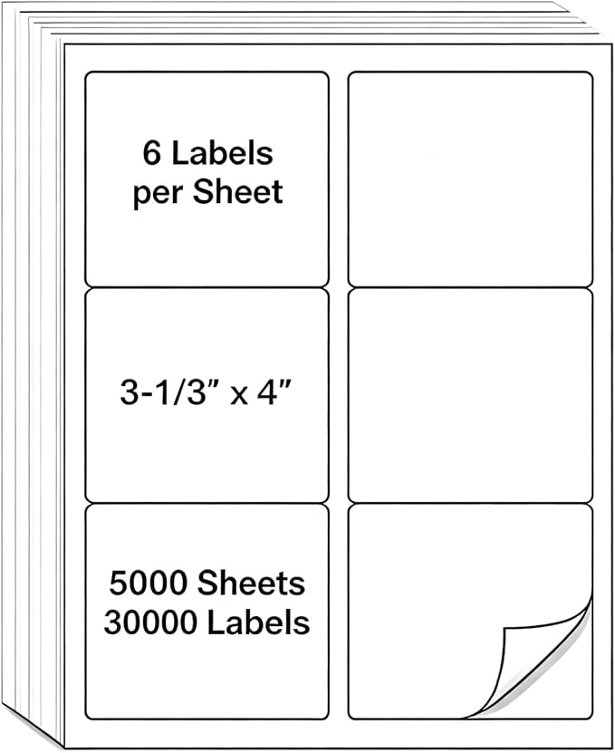 MPRT 5000 Sheets 3-1/3" x 4" Shipping Address Labels Printable Label Stickers by Unknown