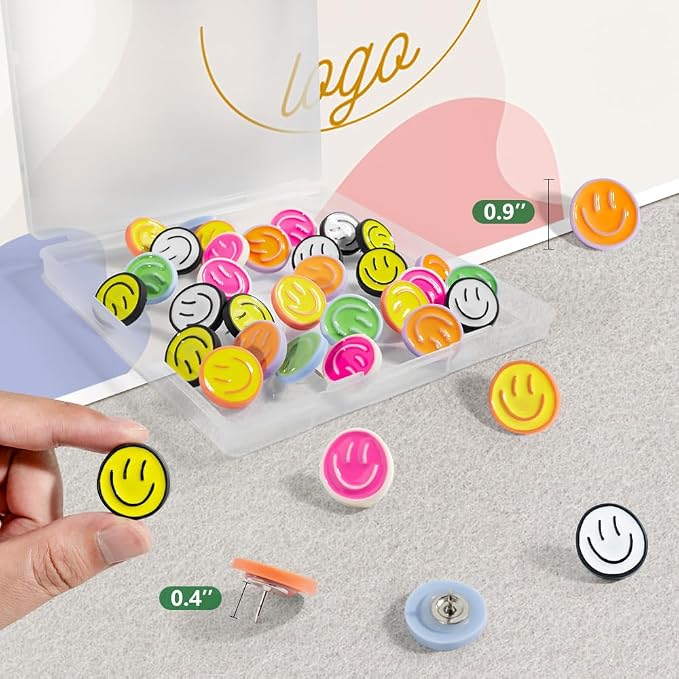 30Pcs Cute Smiley Face Decorative Push Pins, Bulletin Board Tacks, Cork Board - Image 2