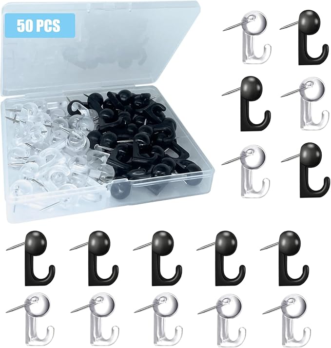 50 PCS Push Pin Hooks, Plastic Heads Cork Board Hooks Decorative Thumb Tacks by Hovesty