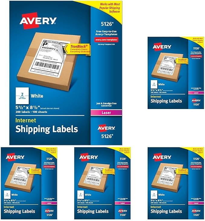 Avery Half-Sheet Printable Shipping Labels, 5.5" x 8.5" Customizable Stickers by Avery