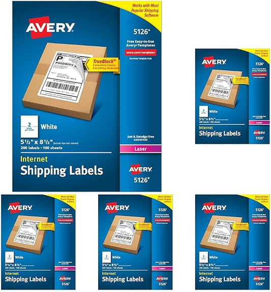 Avery Half-Sheet Printable Shipping Labels, 5.5" x 8.5" Customizable Stickers by Avery