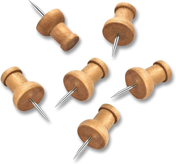 40Pcs Wood Push Pins, Thumb Tacks for Decorative, Wooden Pins and Tacks, Cork Board Thumbtacks, Cute Thumbtack for Wall and Bulletin Board, Map Pins