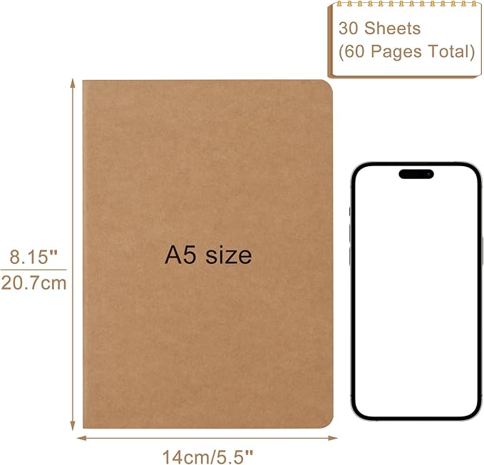 ZCZN 24 Pack A5 Kraft Notebooks Bulk, 8.15x5.5 Inches Lined Paper Journaling Notebooks, Notebooks for Work, Composition Notebooks for School, Journal Notebooks for Office, 60 Pages-DeskLoop Office