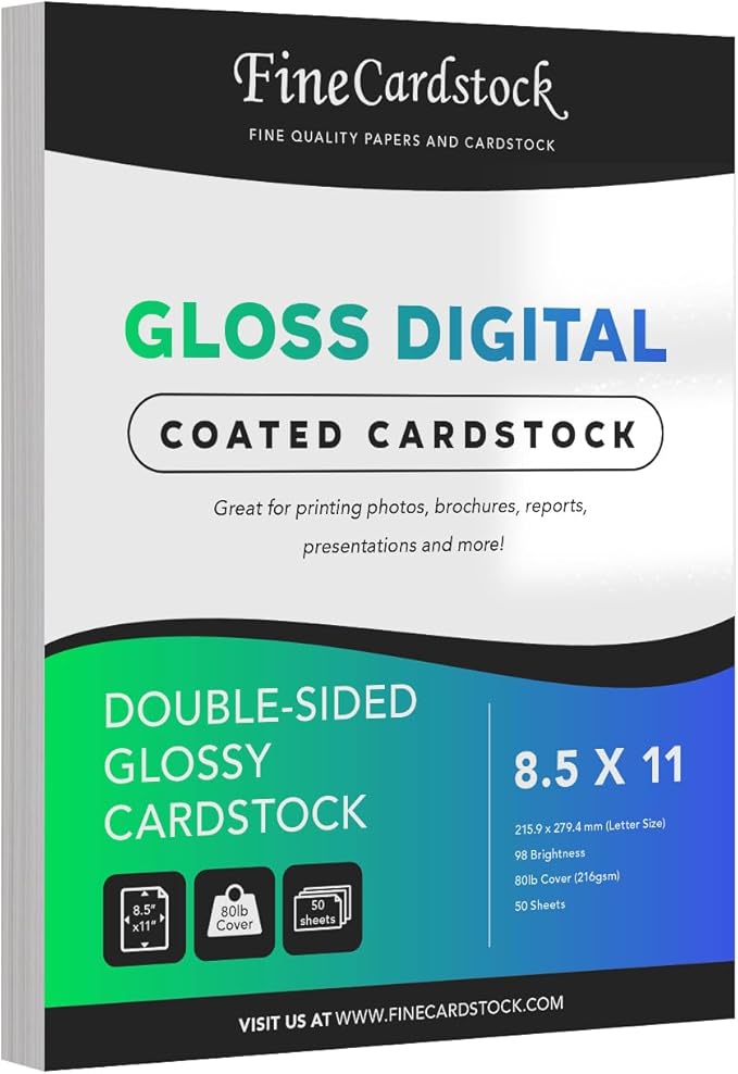 Double-Sided Heavyweight Gloss Digital C2S Cardstock – Perfect for Color Laser Printing, Flyers, Brochures, Photos | 8.5" x 11" | 80lb Cover | Acid Free, Glossy Coated on Both Sides | 50 Sheets-DeskLoop Office