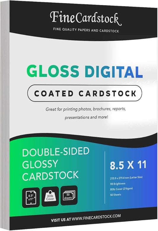 Double-Sided Heavyweight Gloss Digital C2S Cardstock – Perfect for Color Laser Printing, Flyers, Brochures, Photos | 8.5" x 11" | 80lb Cover | Acid Free, Glossy Coated on Both Sides | 50 Sheets-DeskLoop Office