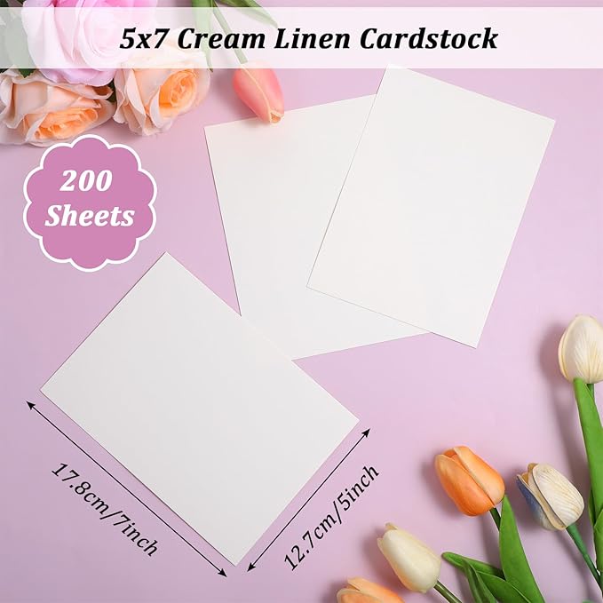 200 Sheets Linen Cardstock 5 x 7 Invitation Cardstock Heavy Weight Printer Paper 92lb 250GSM Index Cards for Printer Cover Postcards Blank Note Greeting-DeskLoop Office
