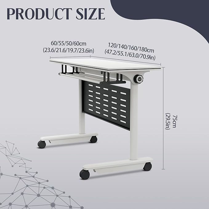 2Pack Conference Room Table, Folding Conference Table for Office Classroom, Mobile Training Tables with Casters Silent Wheels, Large Rectangular Convertible Modular Seminar Tables (L55.1in)-DeskLoop Office