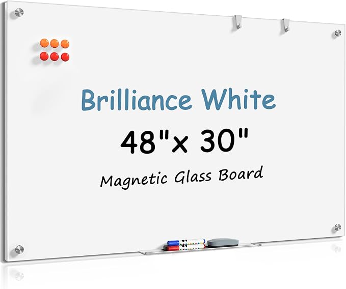 MaxGear Tempered Glass Whiteboard Dry Erase Board 48x30 Inch Ultra White | by MaxGear