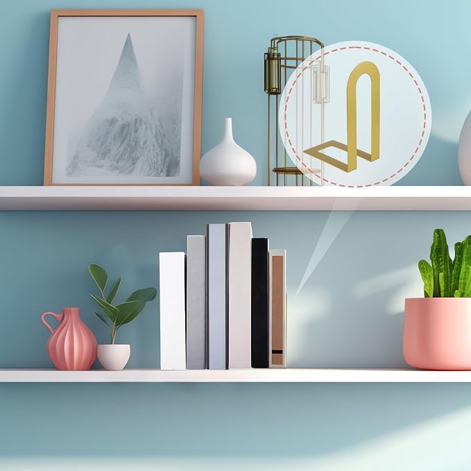 Chunful 2 Pcs Gold Modern Metal Book Ends - Image 4