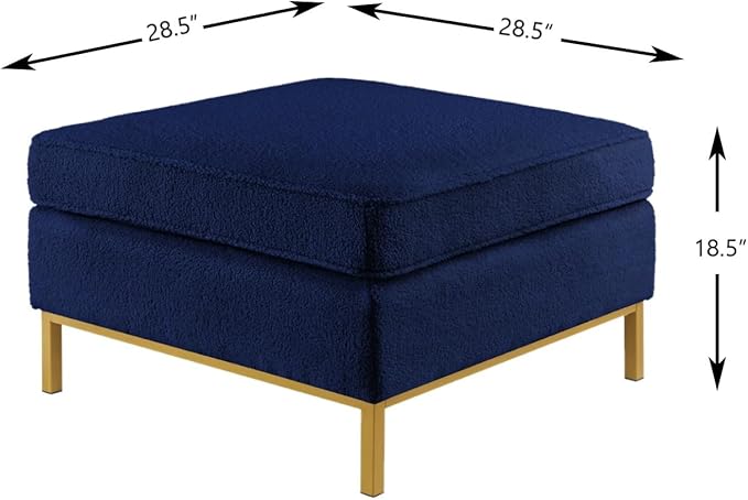 24KF Large Square Couch Ottoman for Living Room, Upholstered Teddy Fabric Padded Cushion Ottoman Table,Large Foot Rest,5088-Teddy Navy-DeskLoop Office