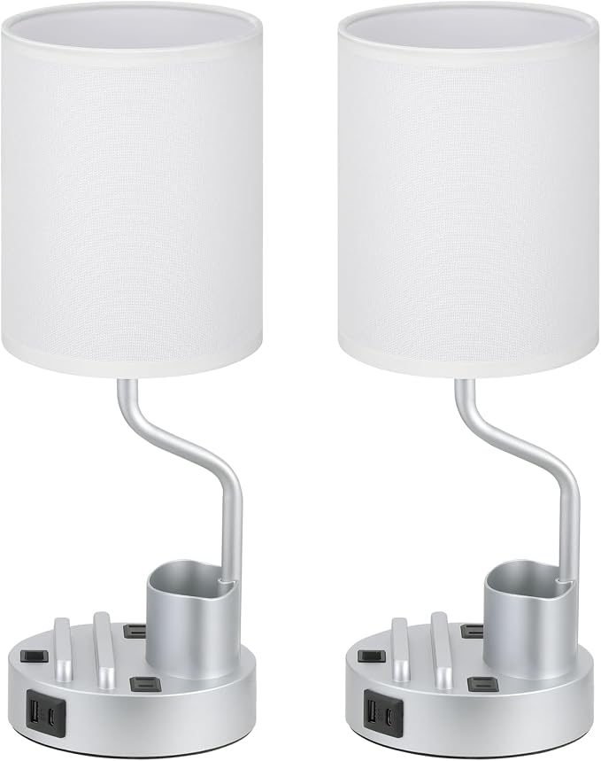 Grey Bedside Table Lamps for Bedroom Set of 2 - Image 7