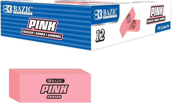 BAZIC Products Pink Bevel Block Erasers, Latex-Free by BAZICProducts