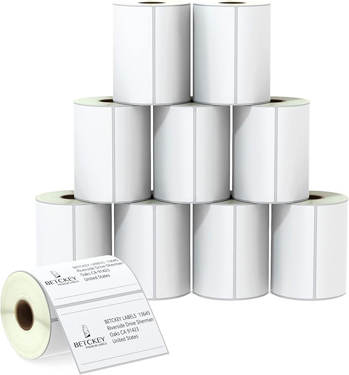 BETCKEY - 4" x 2.5" (102 mm x 64 mm) Shipping & Multipurpose Labels Compatible with Zebra & Rollo Label Printer,Premium Adhesive & Perforated [10 Rolls, 6200 Labels]-DeskLoop Office