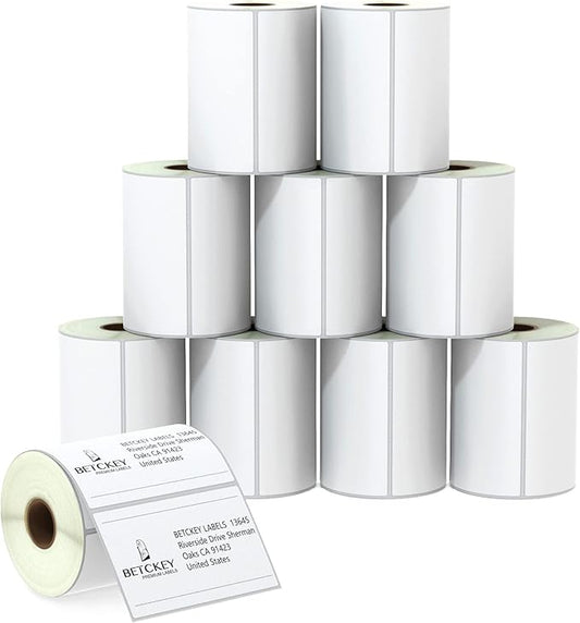 BETCKEY - 4" x 2.5" (102 mm x 64 mm) Shipping & Multipurpose Labels Compatible with Zebra & Rollo Label Printer,Premium Adhesive & Perforated [10 Rolls, 6200 Labels]-DeskLoop Office