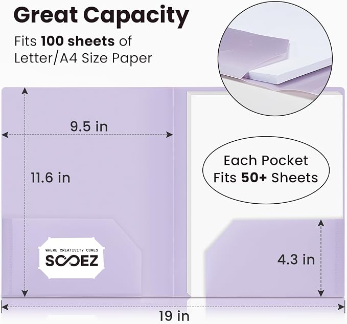 Sooez 6Pack Folders with Pockets, Pastels Colors, Heavy Duty Pocket Folder - Image 4