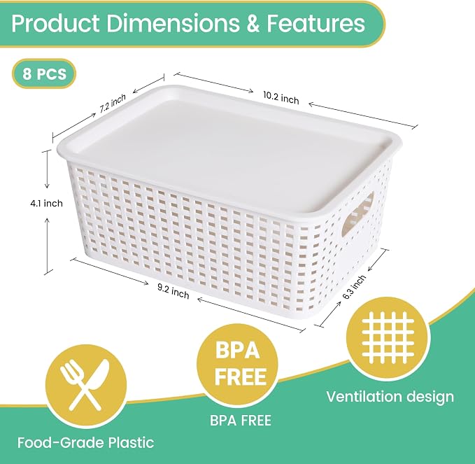 Plastic Storage Baskets with Lid-Plastic Storage Containers Stackable Storage - Image 2