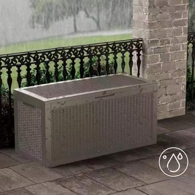 100 Gallon Outdoor Storage Box Waterproof Lockable Resin Deck Box Large, Patio Storage Bin for Pool Accessories Cushion Furniture, Garden Tools, UV-Resistant Outside Delivery Grey-DeskLoop Office