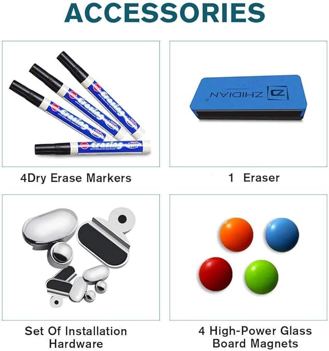 2-in-1 Magnetic Glass White Board 60'' x 48'' Extra Large Splicing Tempered Glass Whiteboard, 4' x 5' Frameless Big Glass Dry Erase White Board for Wall, Office, Home-DeskLoop Office