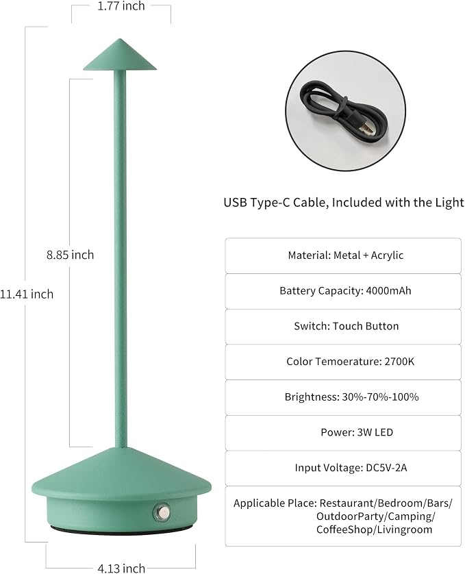 Modern Cordless Table Lamp Set of 2, Portable LED Desk Lamps, 4000mAh - Image 5