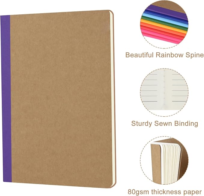 ZCZN 100 Pack Composition Notebooks Bulk, A5 Kraft Cover Lined Journals - Image 2