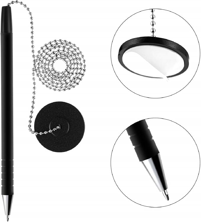 Outus 6 Pieces Secure Pen with Chain and Adhesive Pen Holder Reception Counter - Image 2