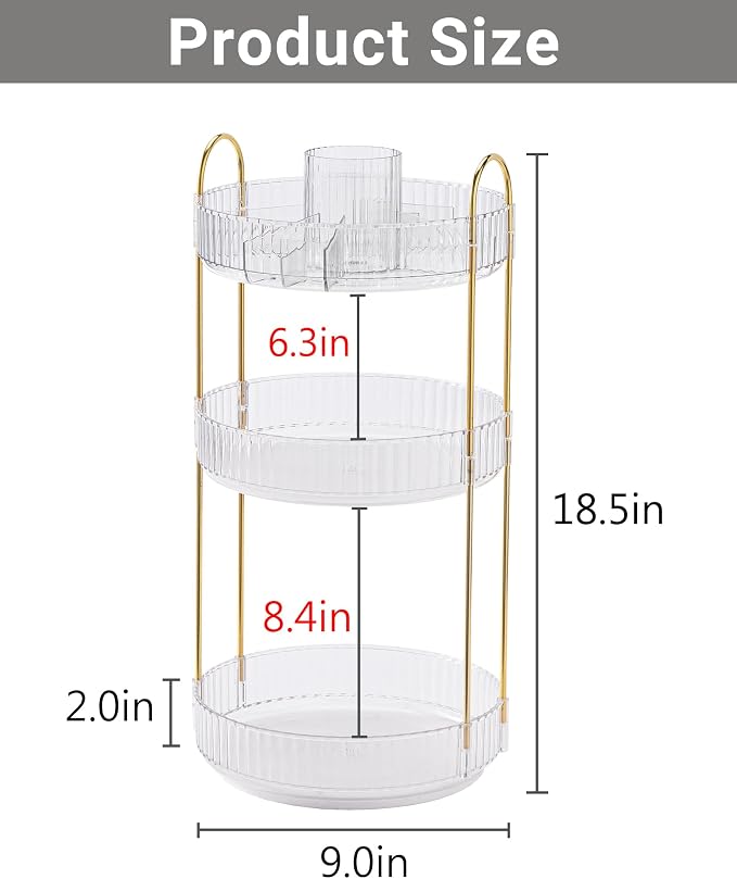 Asayuee 360 Rotating Makeup Organizer, 3 Tier Large Capacity Make Up Organizers - Image 4