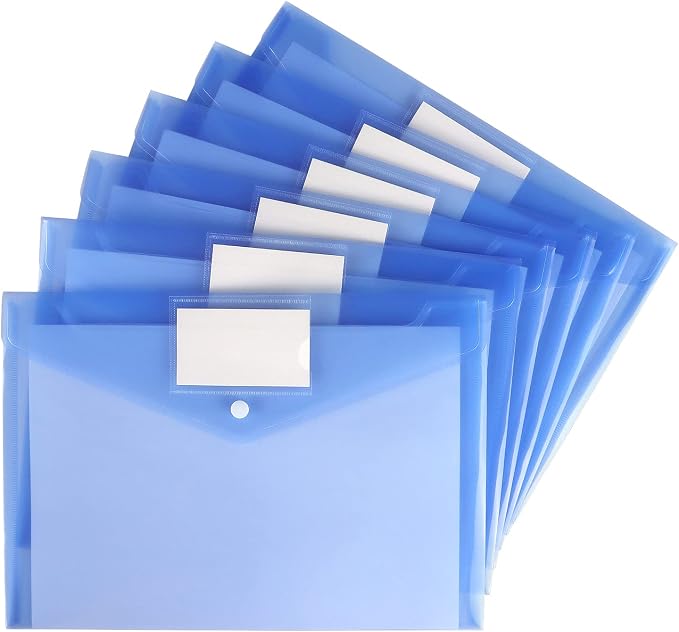 6 Pack Clear Document Folders Plastic Envelopes, A4 Size, by Tamaki