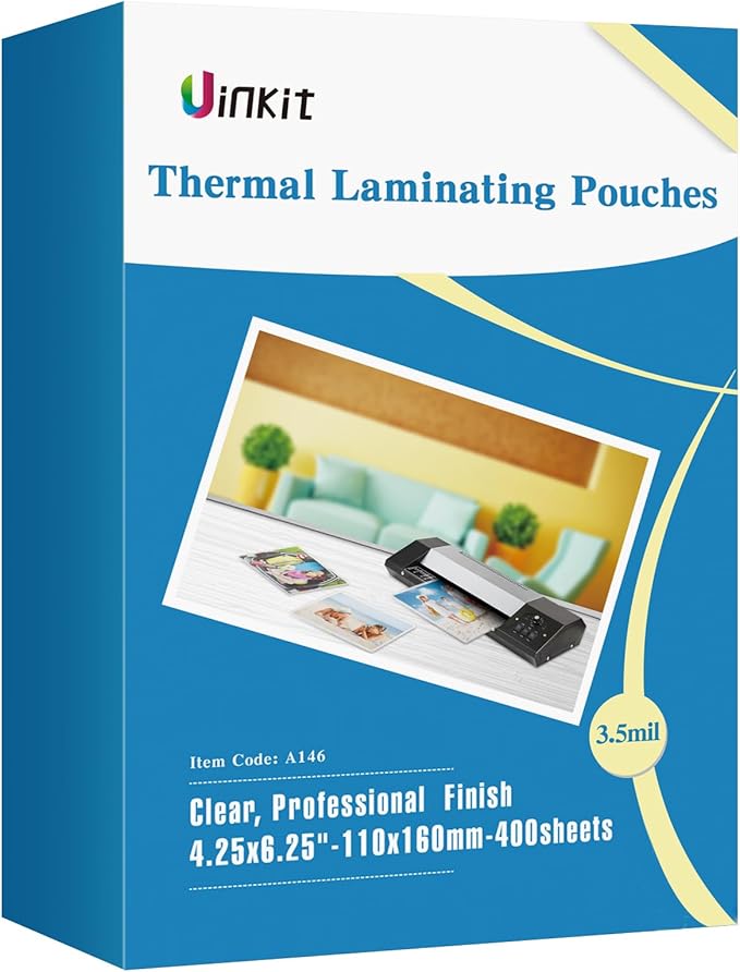 Uinkit 400 Pack Thermal Laminating Pouches 4x6 Inches 3.5Mil Thickness Laminating Sheets for Sealed Photo Business Card,4.25x6.25 Lamination Sheets Paper for Laminator Round Corner-DeskLoop Office