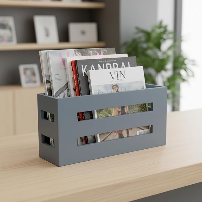 Magazine File Holder, Standing Wooden Magazine Rack, Desk Folder Organizer - Image 6