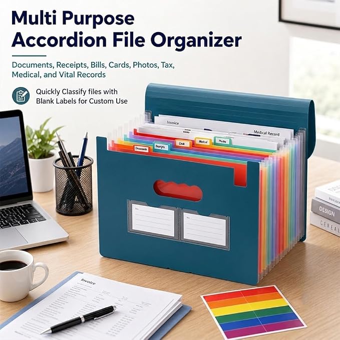 13 Pockets Accordion File Organizer, Portable Expanding File Folder - Image 2