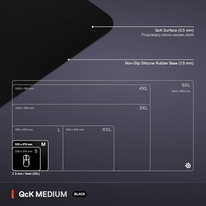 SteelSeries QcK Medium Gaming Mousepad — Black — Non-Slip Silicone Rubber Base - Image 5