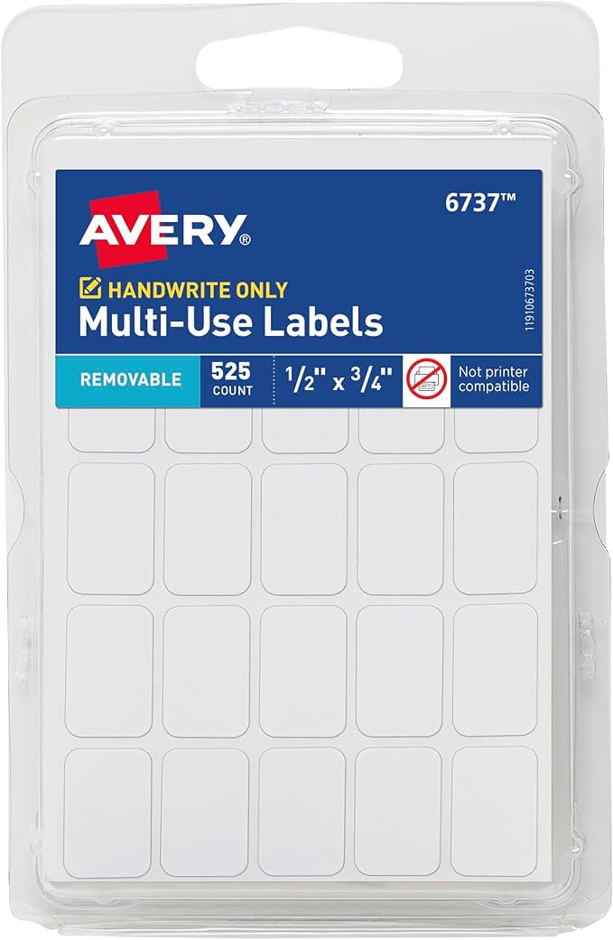 Avery Multi-Use Removable Labels, 1/2" x 3/4", Non-Printable, 525 Blank Labels by Avery