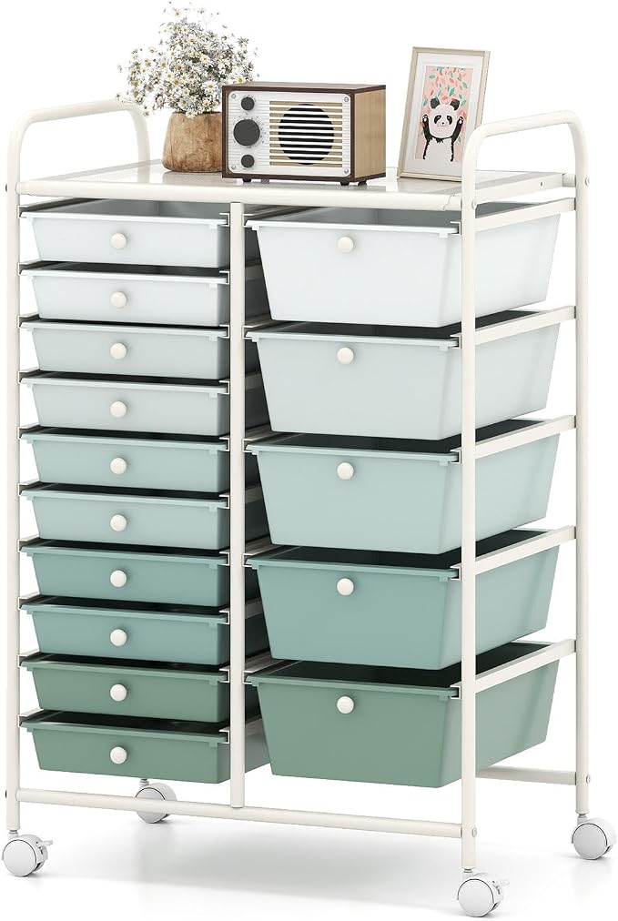HAPPYGRILL 15-Drawer Rolling Cart, Storage Carts by HAPPYGRILL