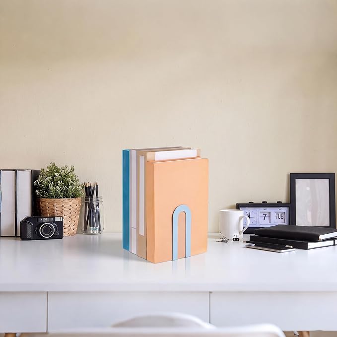 Chunful 6 Pcs Metal Book Ends for Shelves Modern Bookends Decorative Book Shelf - Image 7
