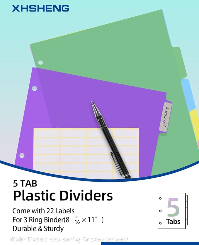 Dividers for 3 Ring Binders, 5 TAB Binder Dividers - Image 5