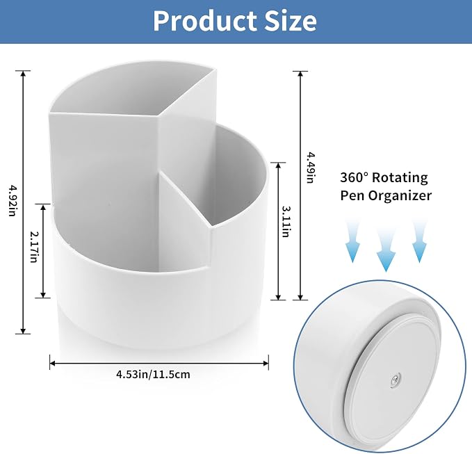 Desk Pencil Pen Holder, 3 Slots 360-Degree Spinning Organizers, Desktop Storage - Image 7