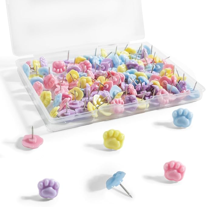 100Pcs Cute Cat's Paw Decorative Push Pins, Bulletin Board Tacks, Cork Board by rhinocats