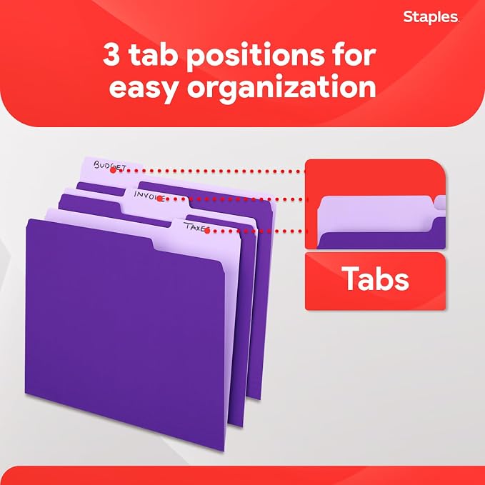 Staples File Folders, Letter Size, 1/3‑Cut Tabs, Durable 10.5‑Point Paper Stock - Image 5
